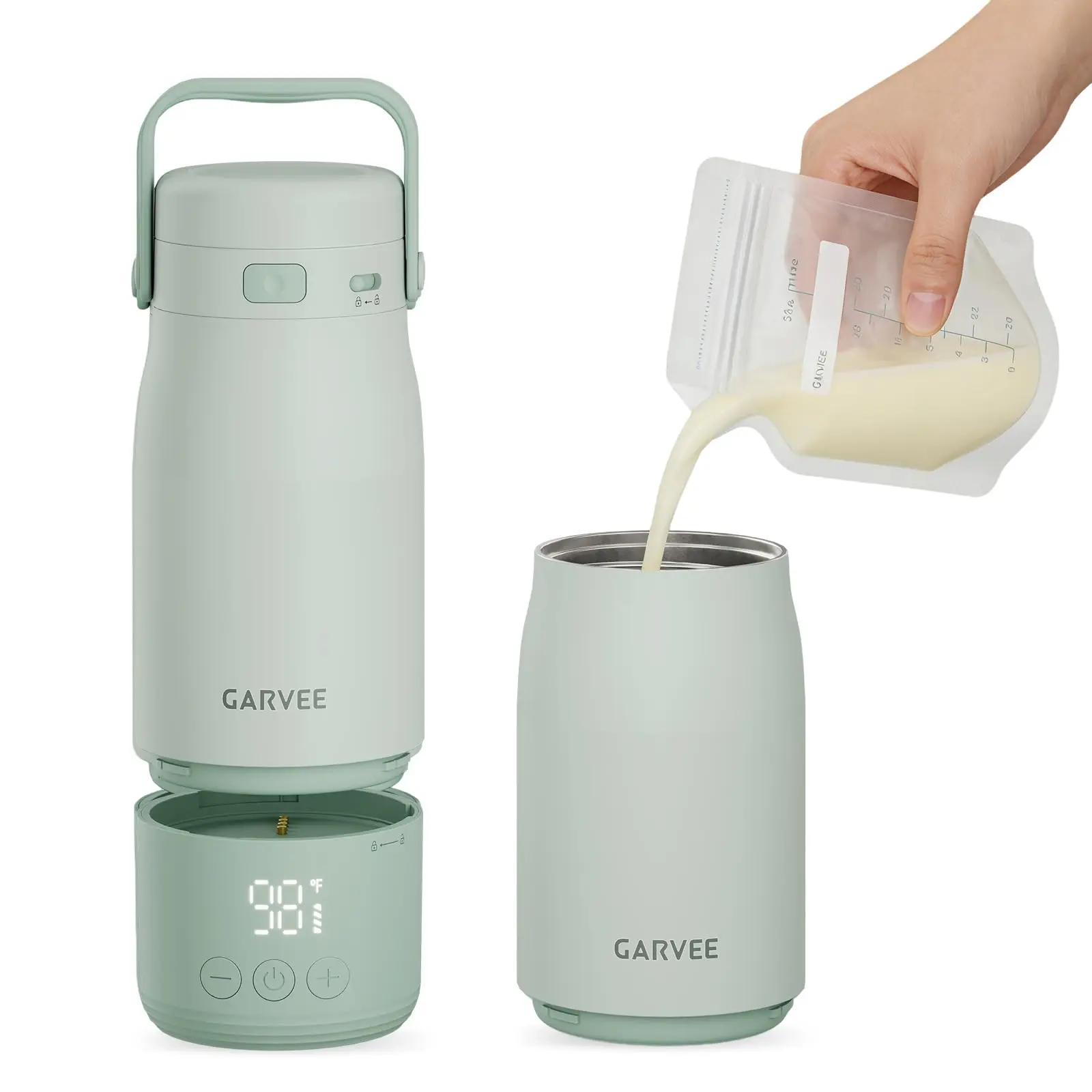 Travel Portable Baby Bottle Warmer, 316 Stainless Steel 17oz Milk Heater with LED Screen & 1℉ Precise Control, USB-C Charging, Dishwasher Safe, Multi-Function for Breastmilk Thawing and Formula Warming