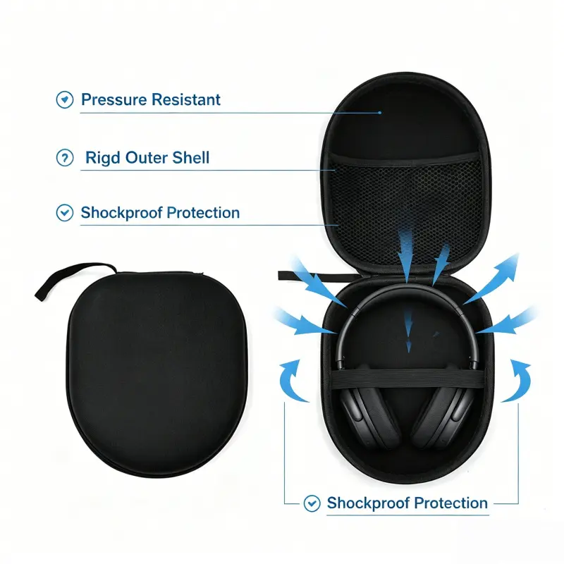 Portable Hard EVA Over Ear Headphone Protector, Waterproof Shock Resistant Zipper Headphones Storage Bag, Travel Organizer for Headset, USB Stick & Small Electronics