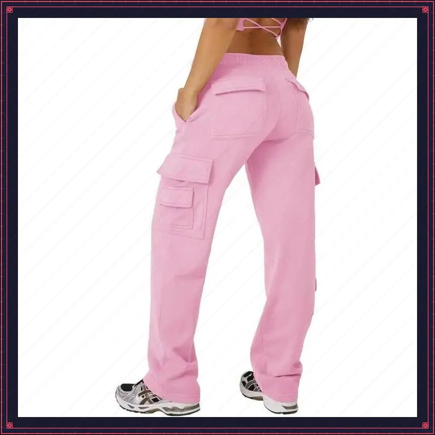 Womens Fleece Cargo Sweatpants High Waisted Drawstring Baggy Joggers Pants Straight Leg Casual SweatpantsGiftGift