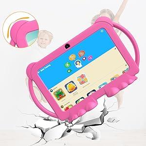 Tablet 7 inch Android 12, 4GB RAM 32GB ROM, 512GB Expandsion, with Parental Control, WiFi, Bluetooth, Dual Camera with Silicone Case, 1PCS(Pink)