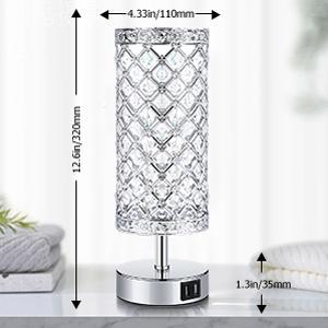 Touch Control Crystal Table Lamp Nightstand Lamps with 2 USB Charging Ports, 3-Way Dimmable, K9 Crystal Decorative Desk Lamp for Bedroom, Girls Guest Room, Living Room, Bulbs Included