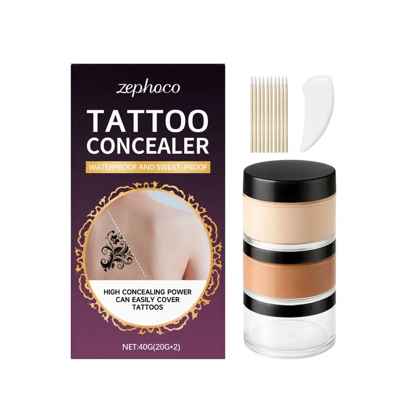 Tattoo Cover Up Makeup Waterproof, 2 Colors Mix Foundation Full Coverage Tattoo Coverup Make Up for Leg Neck Body, Scars Vitiligo Veins Dark Spots Long Lasting Concealer for All Skin, Ivory Dark 1.4oz