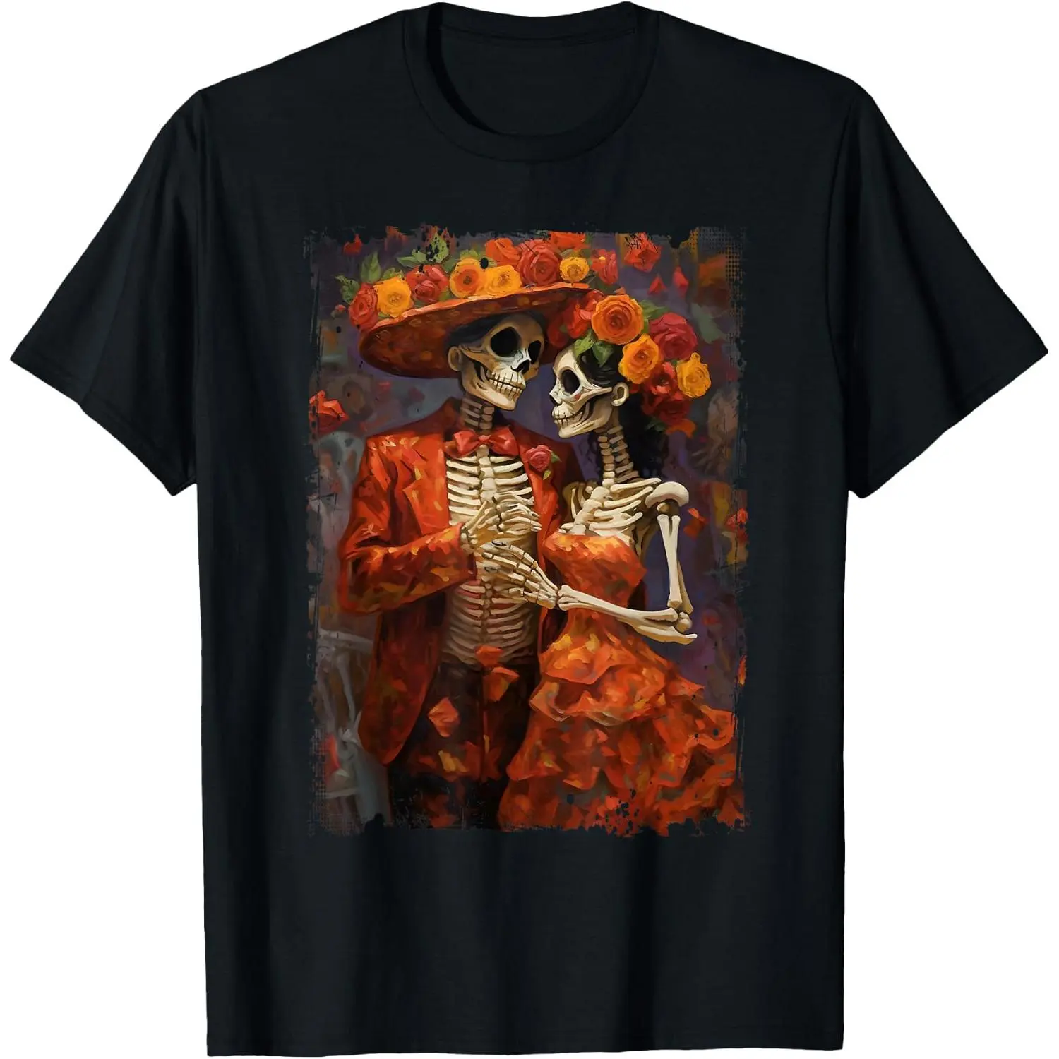 Flower Skeleton Day of The Dead Dia De Los Muertos Catrina T-Shirt Cotton Graphic Crew Neck Soft Top Short Sleeve Casual Unsex Shirt Breathable for Men Women