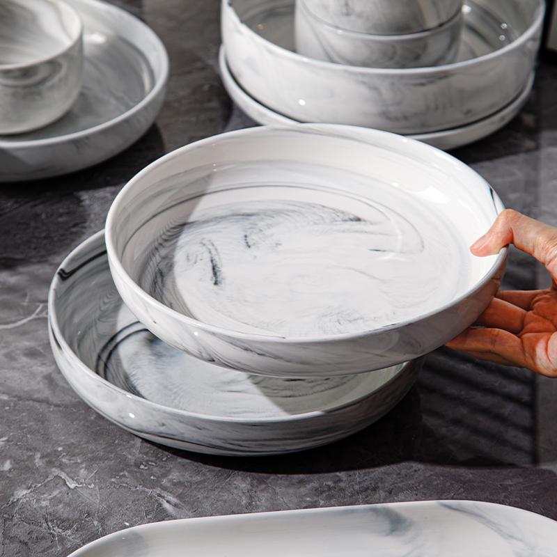 Marble Pattern Ceramic Tableware Set, Modern Style Cutlery Set, Simple and High-end Tableware Set, Ceramic Dinnerware Set for Home Kitchen Dining Room