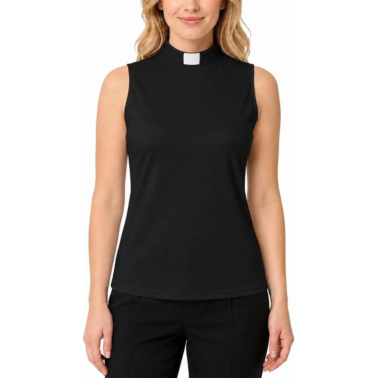 Women's Clergy Sleeveless T-Shirt Tab Collar Clergy Minister Priest Outfit Priest Costume Shirt Tops