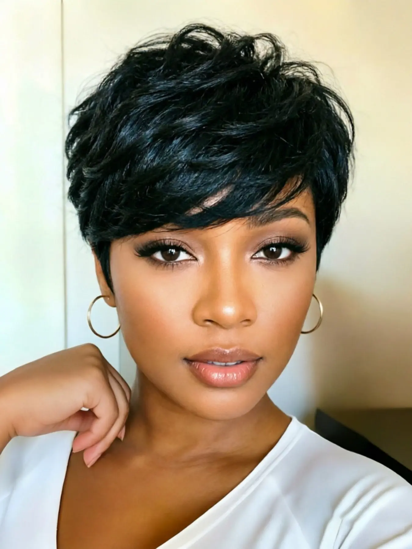 Short Pixie Soft Human Hair Wigs with Bangs for Women, Natural Layered Wig, Full Machine Made, Stylish and Comfortable