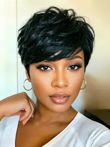 Short Pixie Human Hair Wigs with Bangs for Women, Natural Layered Wig,  Full Machine Made, Stylish and Comfortable