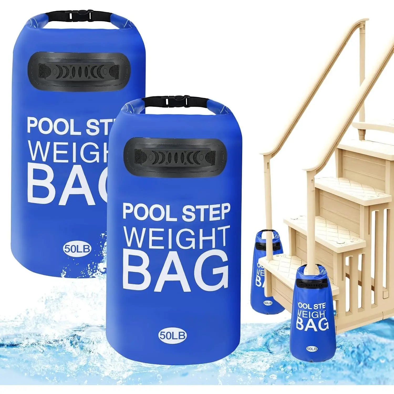 50LB 500D PVC Swimming Pool Ladder Weights- 2 Pack Sand Fillable Universal Sand Bags Step Anchors,Waterproof Sand Bags with Heavy-Duty Handle for Pool Ladder Steps