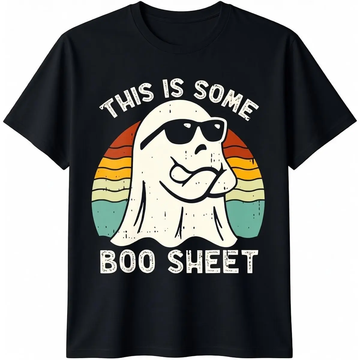 Men's Cotton Funny Halloween Boo Ghost "This is Some Boo Sheet" Short-Sleeve Crew Neck T-Shirt - Basic, Classic, Fashion Summer Casual Streetwear, Halloween Gift, Soft Comfy Menswear Top, Tshirt, Shortsleeve, Round Neck, Graphic, Tee, Heavy Cotton, Printe