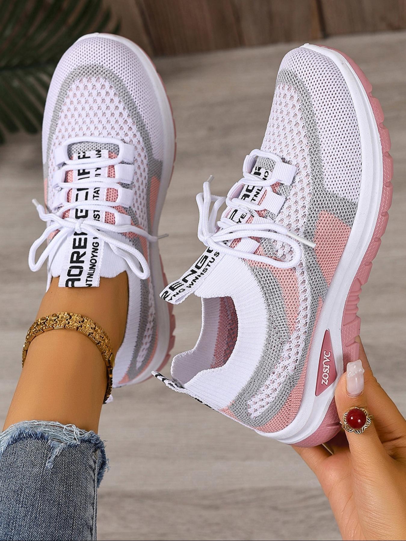 Women's Fashionable Mesh Breathable Lightweight Sneakers, Casual Comfortable Sports, Versatile Basic Shoes for Daily Wear, Casual Running Footwear