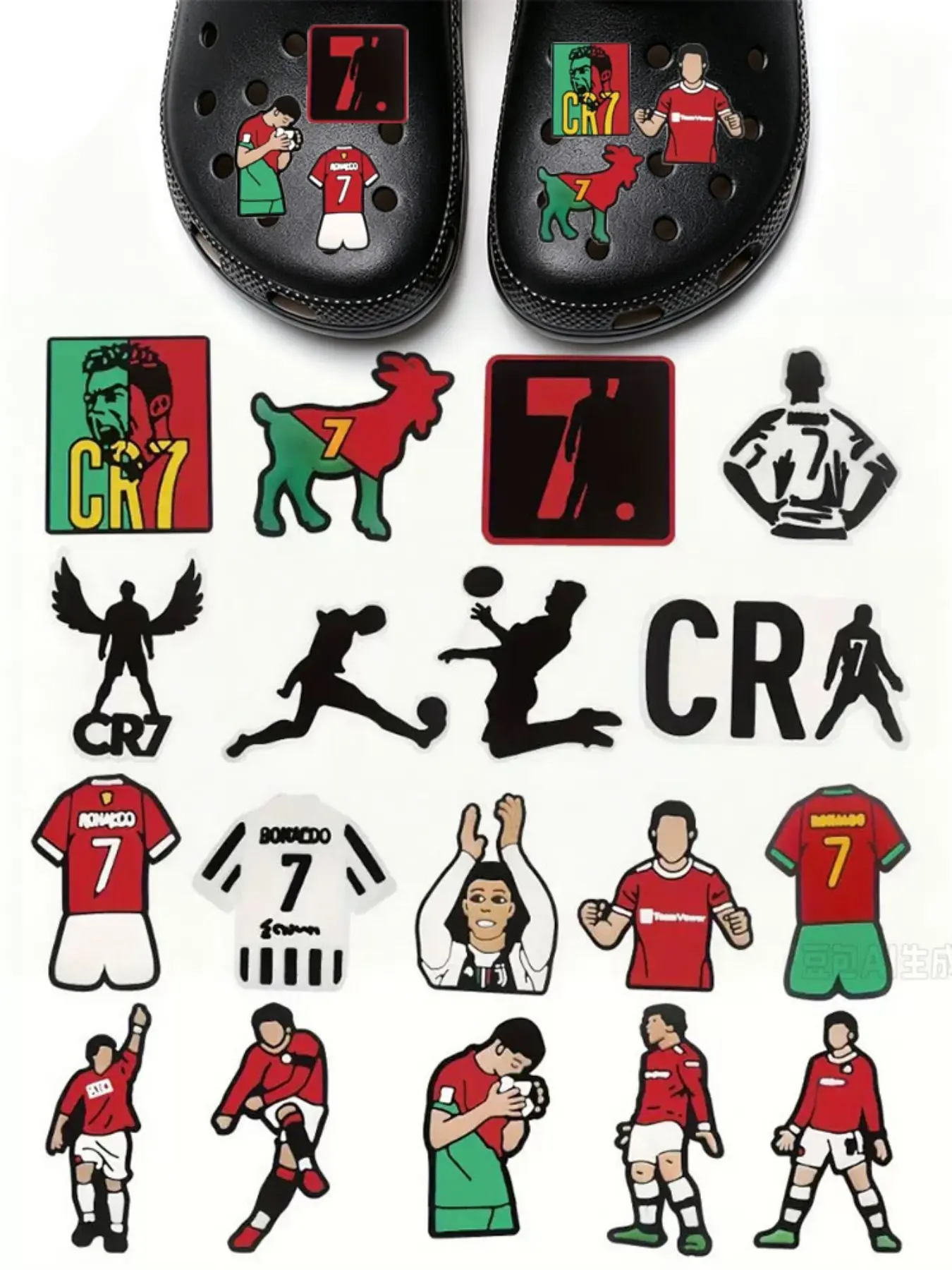 18-Piece Football Star 7-Number Shoe Charms PVC Decorative Shoe Accessories DIY Clog Sandal Shoes Buckle Decorations fit Wristband Bag Party Gifts