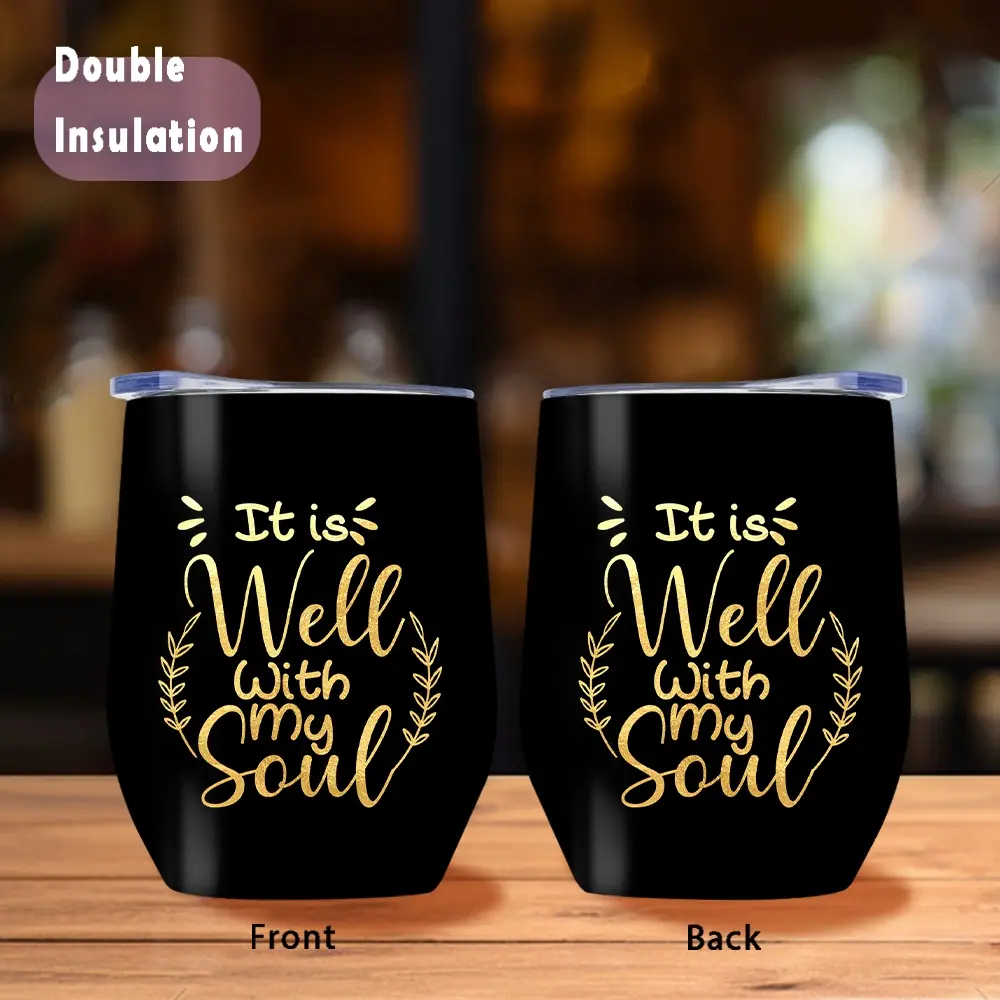 1pc/12oz/350ml/Vacuum Insulated Wine Tumbler,Stainless Steel Wine Cup With Lid,Double Wall Travel Coffee Mug,Well With My Soul Printed,The Perfect Birthday And Christmas Gift For Family And Friends,The Best Anniversary Gift For Your Lover