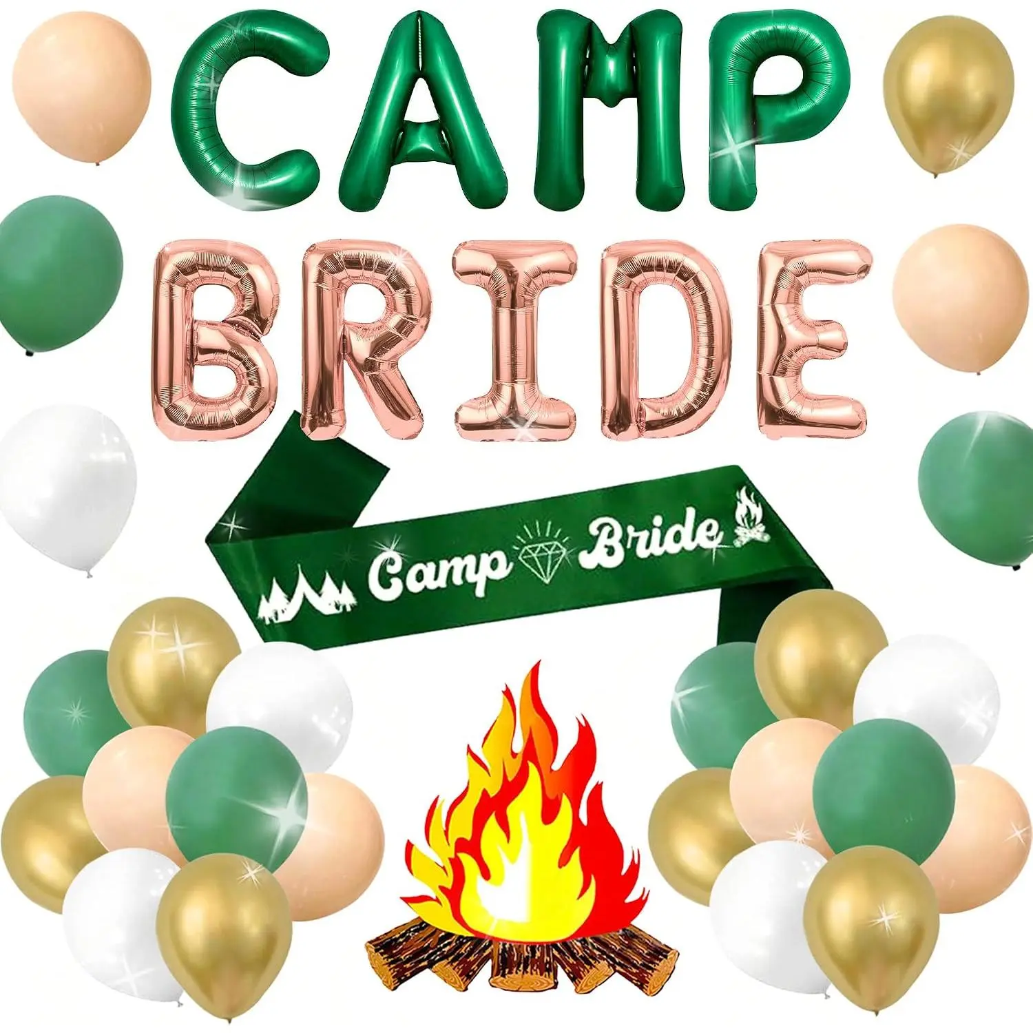 Camp Bride Balloons Camping Bachelorette Party Decorations | Camp Bachelorette Balloons for Cabin Mountain Bridal Shower Engagement Wedding Camp Bride Bachelorette Party Decoration