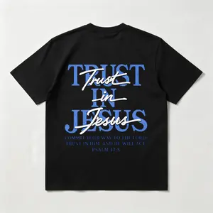 Christian Washed Oversized Tee, "Trust in Jesus" Psalm 37:5 Bible Verse Design, Faith-Based Gift for Men & Women