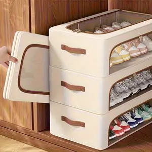 New Stackable Shoe Box with High Lid, Easy Access, Multi-Functional Bed Storage, Perfect for Home Dorm School Use, Organizer Box