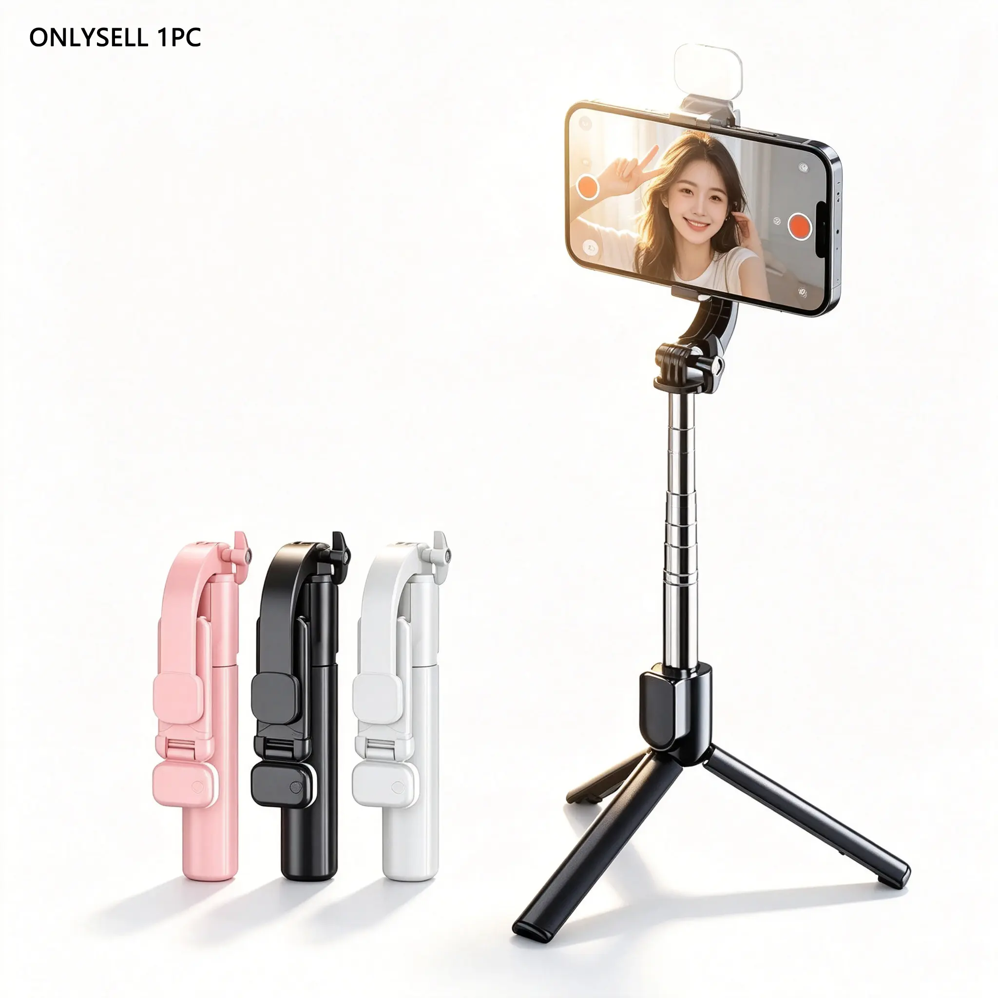 Wireless Selfie Stick with Tripod and Fill Light, Remote Control, Phone Holder, 1pc Selfie Stick for Easy Photography