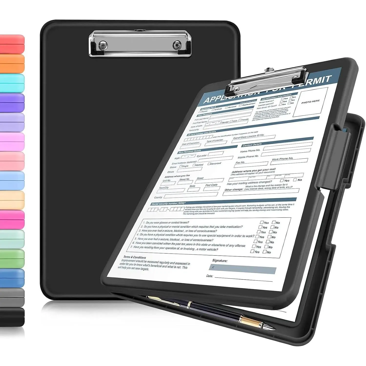 Clipboards with Storage, 13x9.6 Heavy Duty  Clipboard Foldable, Plastic Storage Clipboard with Pen Holder, Cute Clip Board Folder for Teacher Nurse Work, School & Office Supplies(Black)