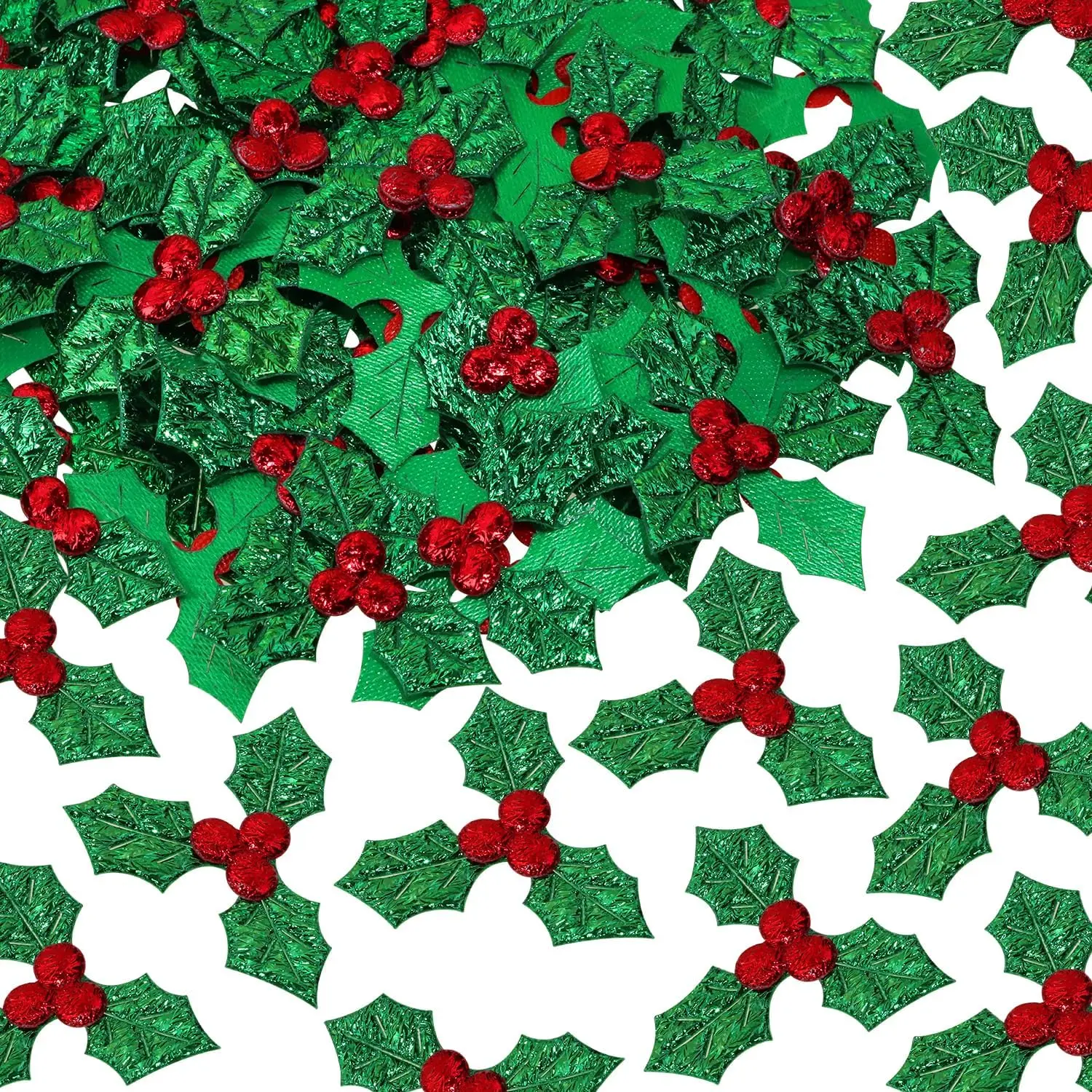 Mini Triple Leaf  100 count Small Christmas Holly Berries Craft Decoration Sequins Embellishments for DIY Holiday Wreath Arrangement  Tags and Card Making (Green)