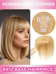 8x12 Inch Real Hair Extensions for Women, Straight Bangs Invisible Clip-In, Natural Look and Feel, Suitable for Sparse Hair and Baldness