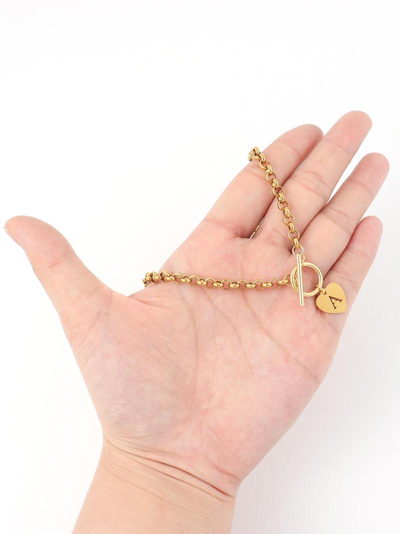 Heart Hollow Out Initial Pendant Necklace, Heart Shaped Necklace, Stainless Steel Chain Necklace for Women with OT Buckle, Elegant Fashion Jewelry for Party, Daily Decor, Trendy All-match & Exquisite Jewelry for Birthday Gift