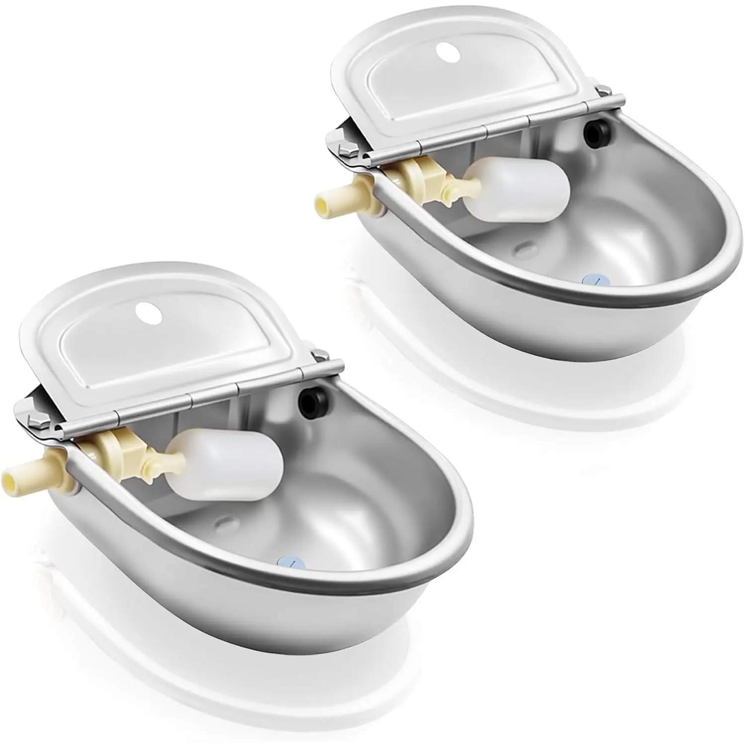 Automatic  Drinking Water Bowl with Float Valve and Drainage Hole 304 Stainless Steel Feeder Waterer Livestock Water Trough Suitable for   Horse Cattle Goat Sheep 2 count(Dia 9in)