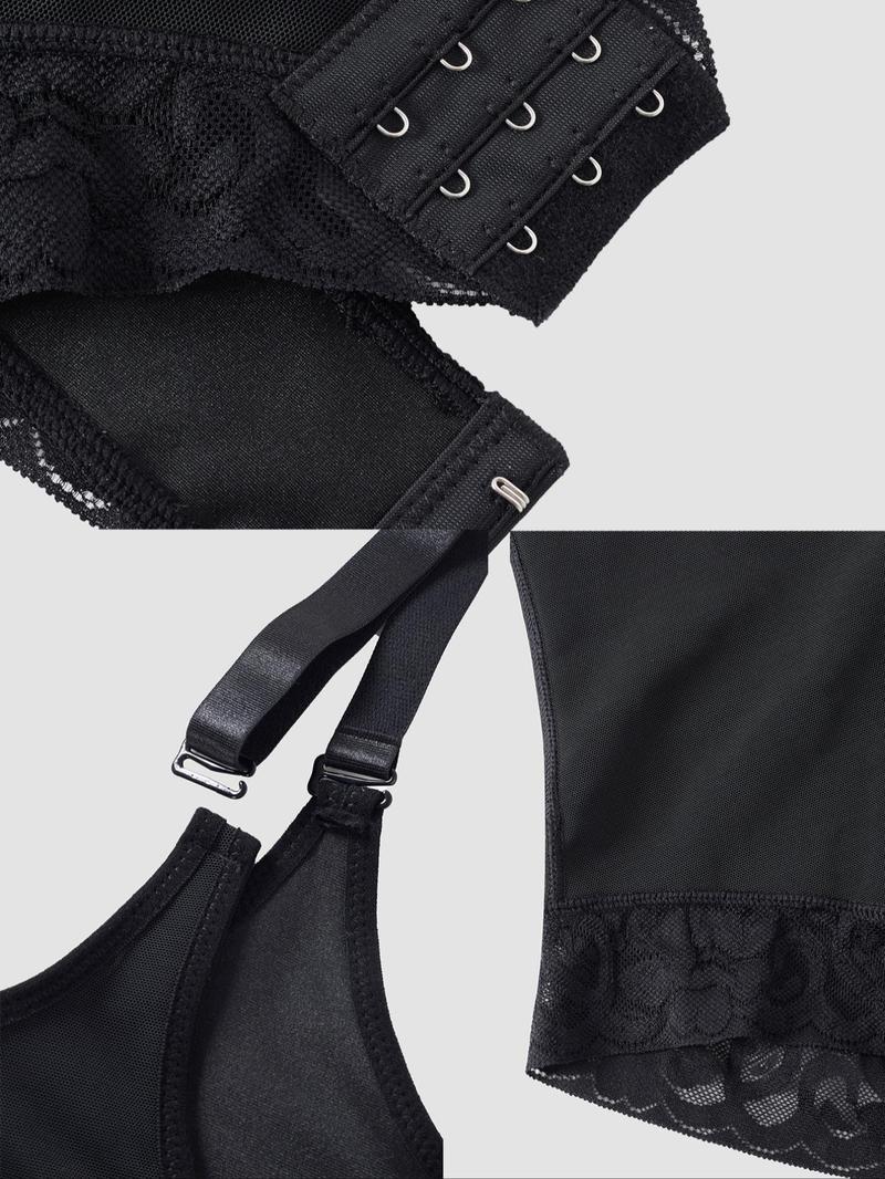 Women's Solid Color Lace Trim Zip Up Bodysuit, Casual Comfortable Breathable Adjustable Strap Open Crotch Tummy Control Butt Lifting Bodysuit, Women's Shapewear for Daily Wear, Post Surgery Bodysuit