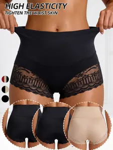 High-Waisted Women;s Lace Trim Triangle Panties, Elegant Stretchy Comfortable Breathable Stretch Shapewear Panties , Women's Underwear for All Seasons,Women's Lingerie for All Day