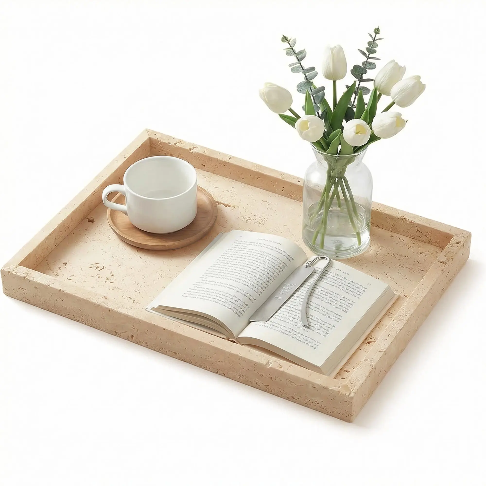 Travertine Tray, Natural Yellow Stone Rectangular Decorative Tray for Bathroom Vanity, Perfume Organizer, Jewelry Display, 12x8 Inch / 10x5 Inch
