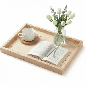 Travertine Tray, Natural Yellow Stone Rectangular Decorative Tray for Bathroom Vanity, Perfume Organizer, Jewelry Display, 12x8 Inch / 10x5 Inch