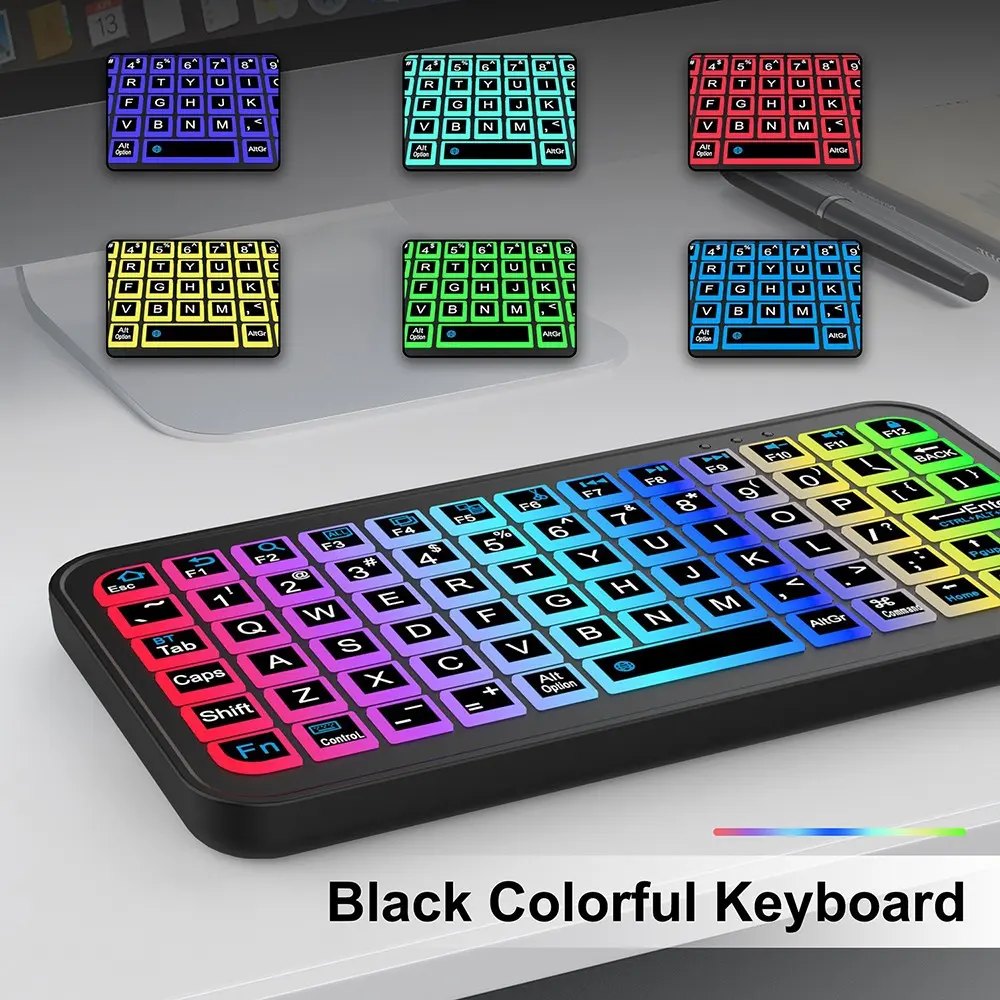 Ultra-Slim Wireless Keyboard, Backlit, Portable Optical Tracking, Rechargeable Lithium Polymer Battery, Type-C Charging, Compatible with Tablets, English Layout