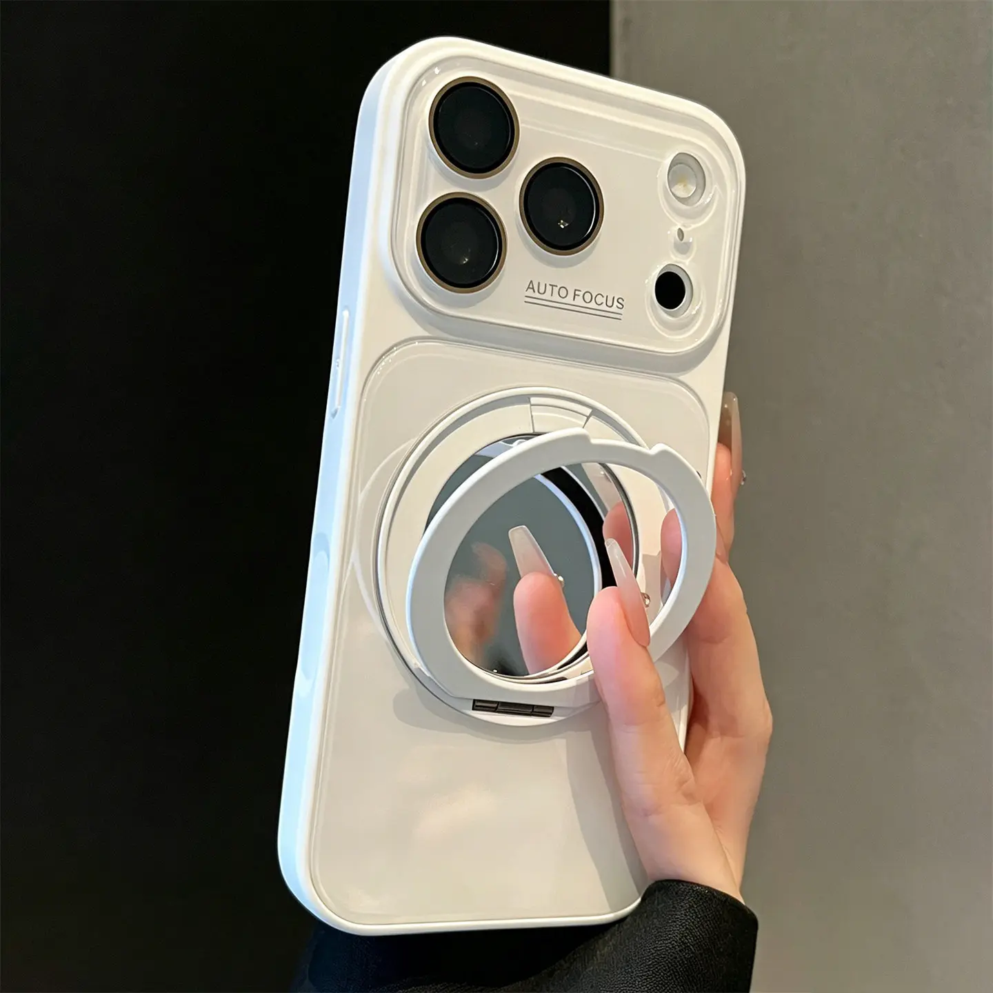 Transparent Mirrored 360° Rotating Mount Glass Phone Case for iPhone 17 Pro Max, 16, 15, 14, 13 Pro - Large Viewing Window, Mobile Phone Accessories