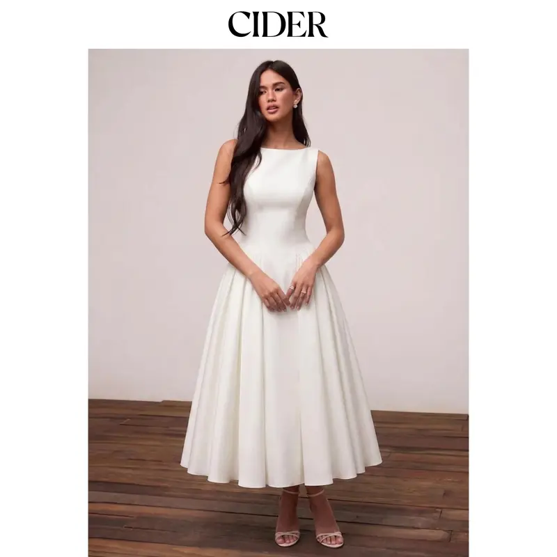 white boat neck graduation dress NEWRTW