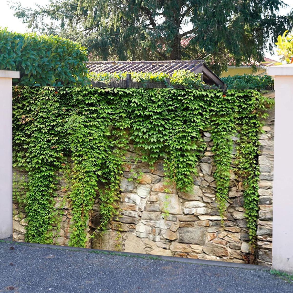 Stone Wall & Leaf Pattern Backdrop, Wall Hanging Backdrop, 1 Count Spring & Summer Decorative Backdrop, Party Decoration Supplies for Home Party & Festival, Banners