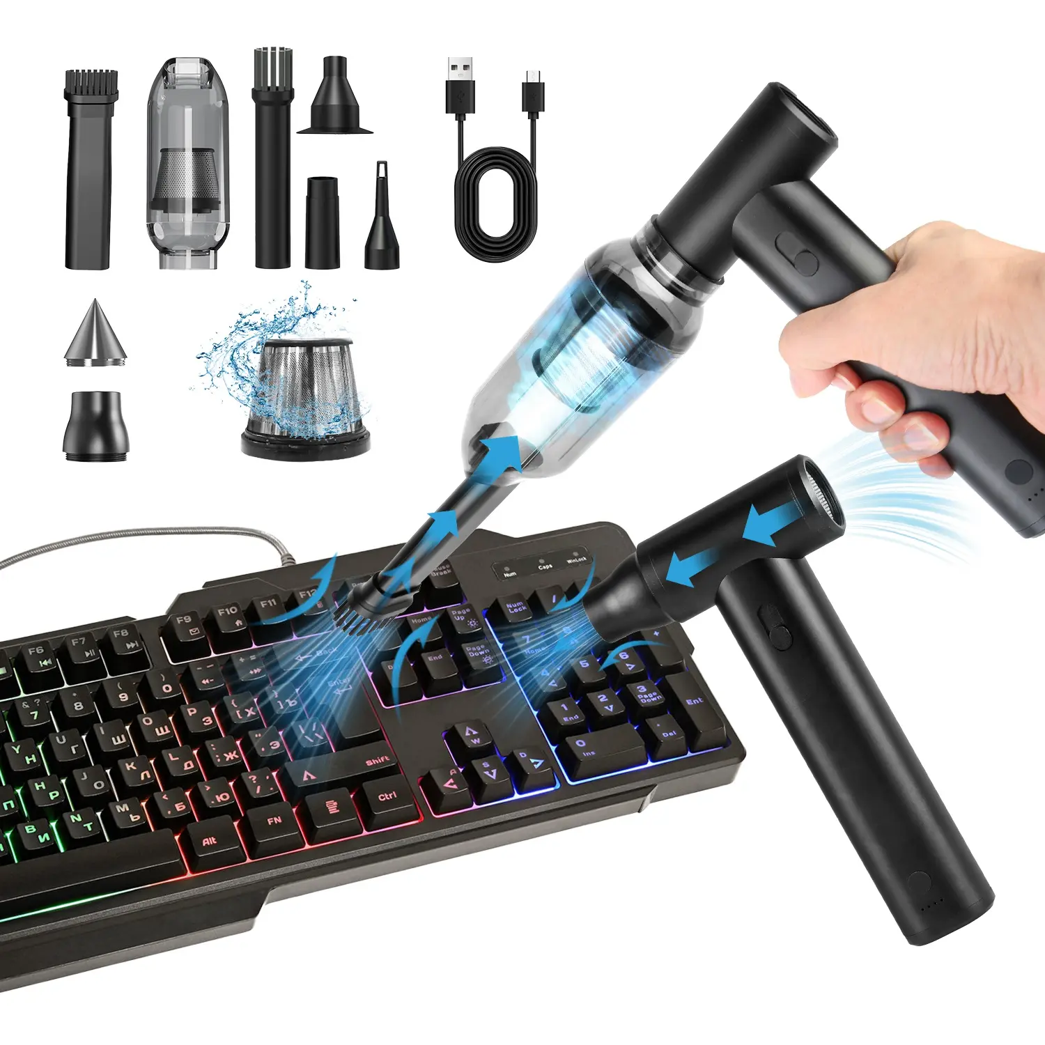Cordless Compressed Air Duster with 250000RPM Brushless Motor, Stepless Variable Speed Handheld Vacuum Cleaner, Portable Jet Dry Blower for PC Keyboard, Car