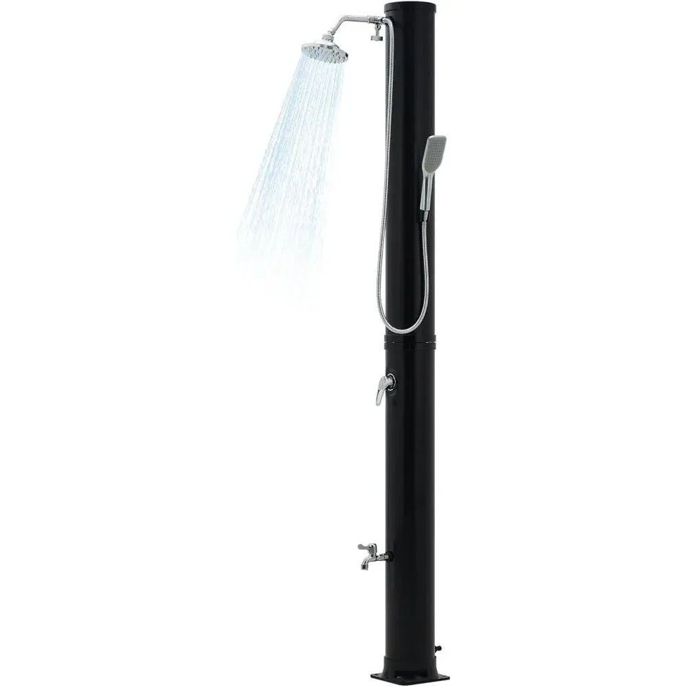 10 Gallon Solar Heated Shower | 2-Section Freestanding Outdoor Shower with Shower Head & Foot Shower Tap | Hot & Cold Water Adjustment | Poolside Beach Garden Spa Shower with Cover