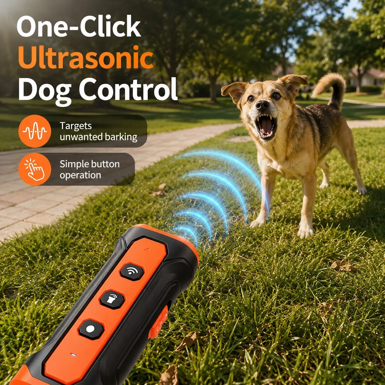 Dog Barking Control Device, Ultrasonic Dog Trainer Training Aid, Rechargeable, Indoor Outdoor Use, 23ft Range, Includes Flashlight and Sound Modes