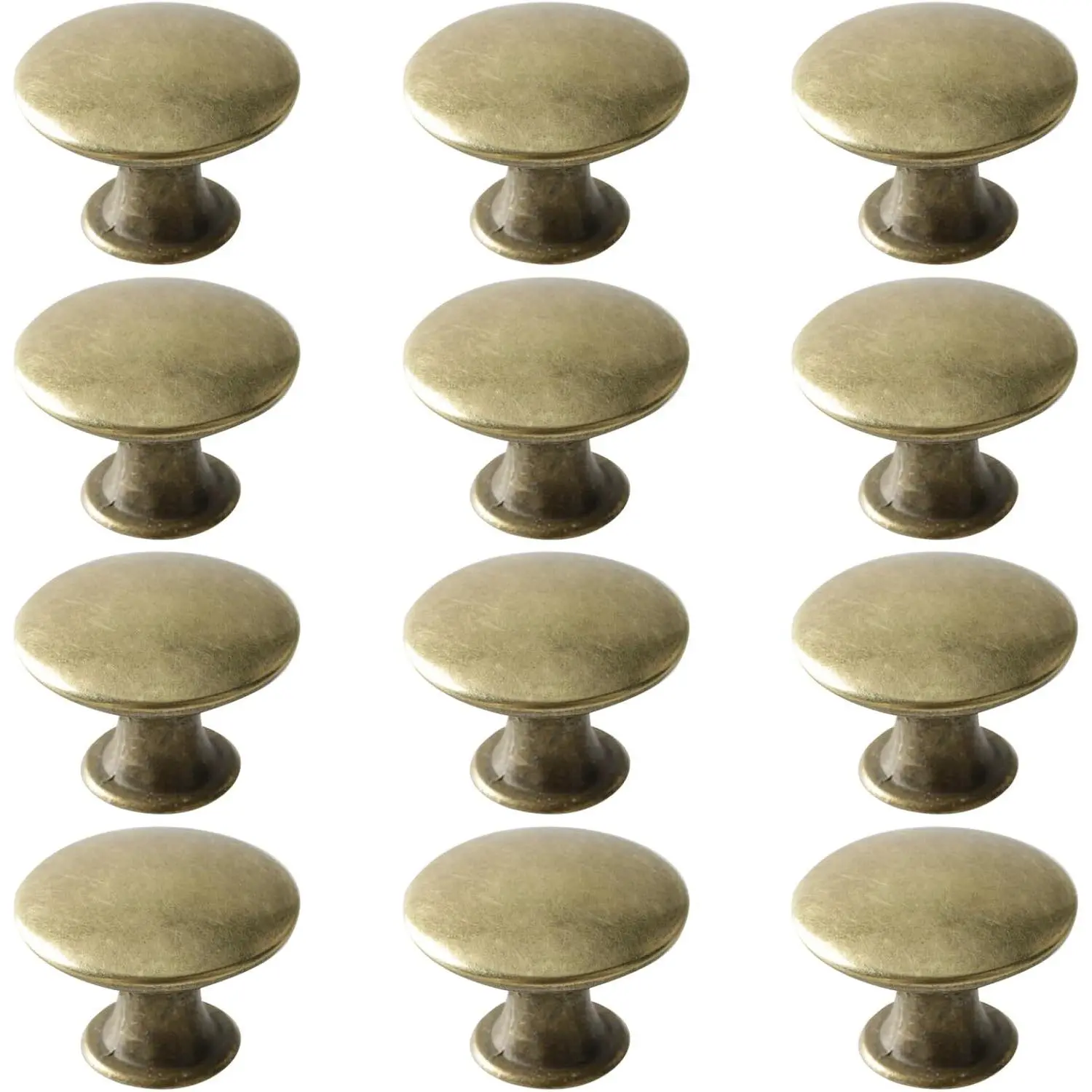 Antique Brass Drawer Knobs, 12 Pack Round Metal Wardrobe Handles Kitchen Cabinet Pulls with Screws for Chest of Drawers Furniture Cupboard Dresser Door, 30x21mm