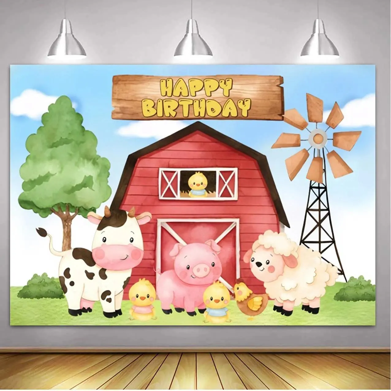 Farm Animal Wooden Fence Cartoon Rustic Polyester Tapestry - Home Decor Room Decoration Gift, Wedding Party Prop, Farm Theme Photography Studio Backdrop, Bag Accessory