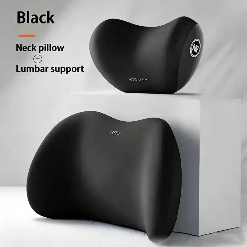 Black Memory Foam Car Neck Waist Pillow Set, Comfort Driving Support Cushion Auto Interior Accessory Car Accessories