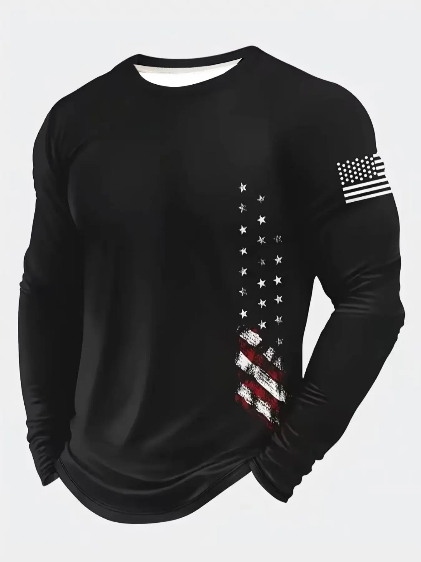 Men's round neck printed long sleeved pullover, autumn and winter casual knitted top, outdoor sportswear top, versatile for daily use, men's fashion