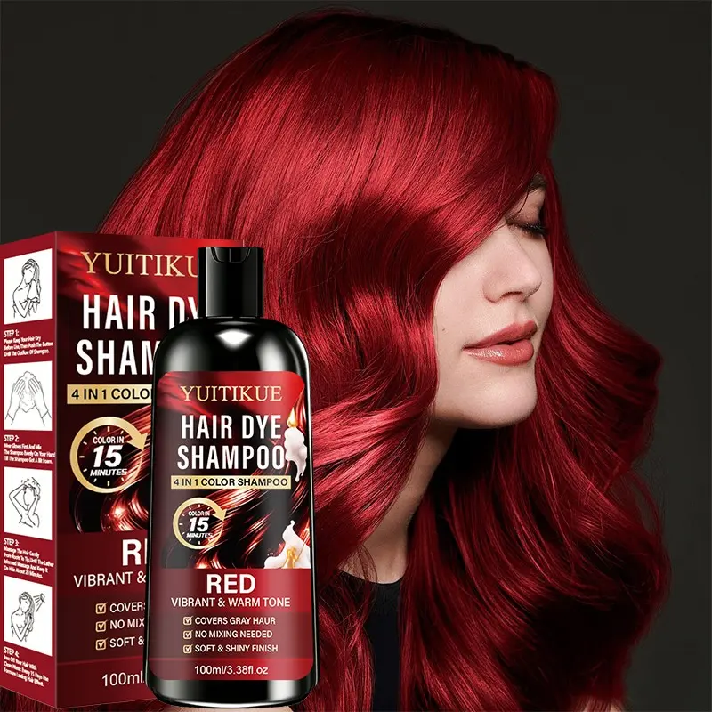 Yuitikue Four-In-One Warm Bright Hair Dye Shampoo 100ML, Hair Coloring Products, Quick Hair Coverage, Covers Grey Hair, No Mixing, Fade-Resistant, Nourishing, Self-Care, Cover Gray Hair