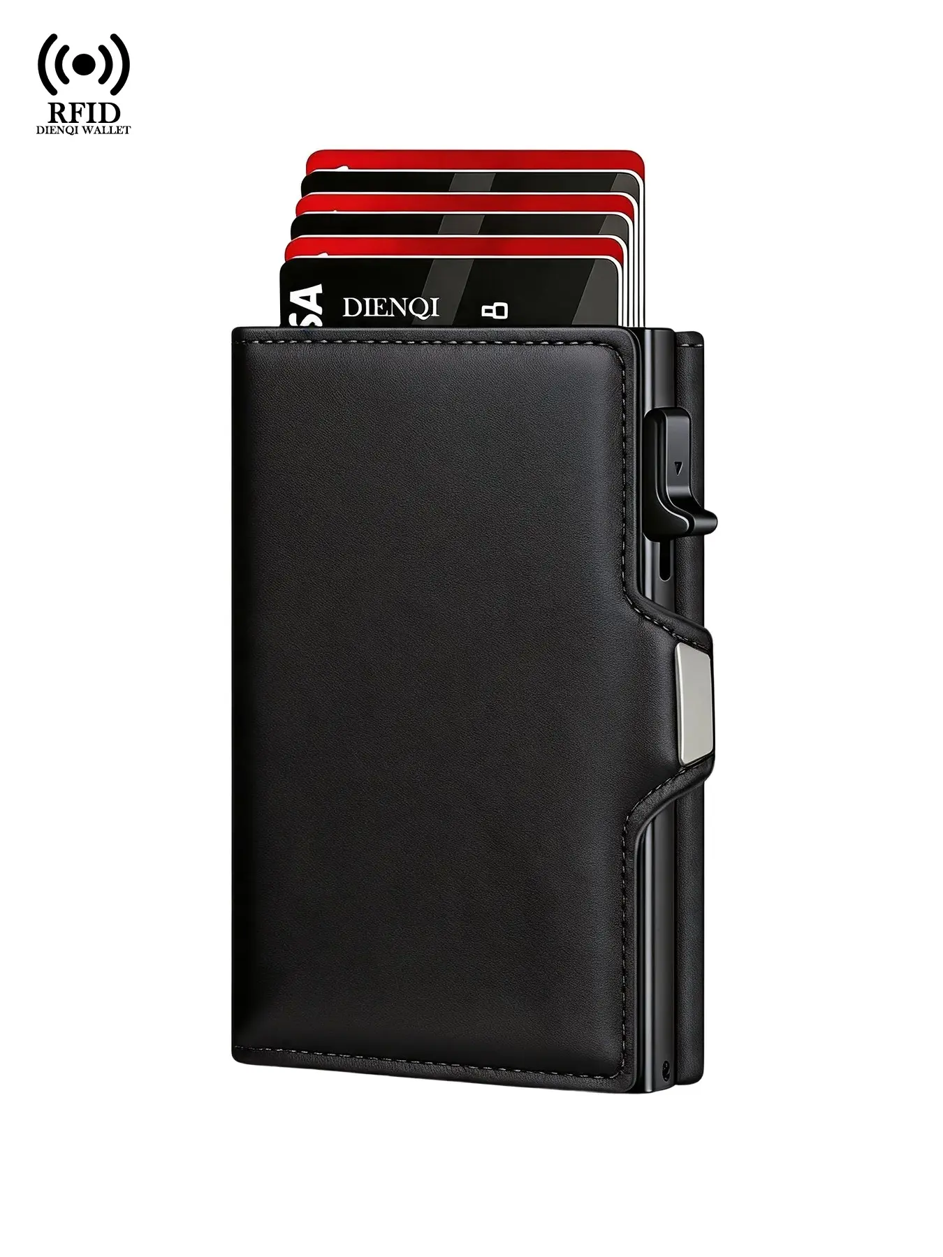 Slim RFID Pop Up Wallet for Men, Carbon Fiber Card Holder with Zipper & Cash Slot, Anti-Theft Metal ID Case, Modern Wallets For Men, , Cool EDC Gadget Gift for Boyfriend