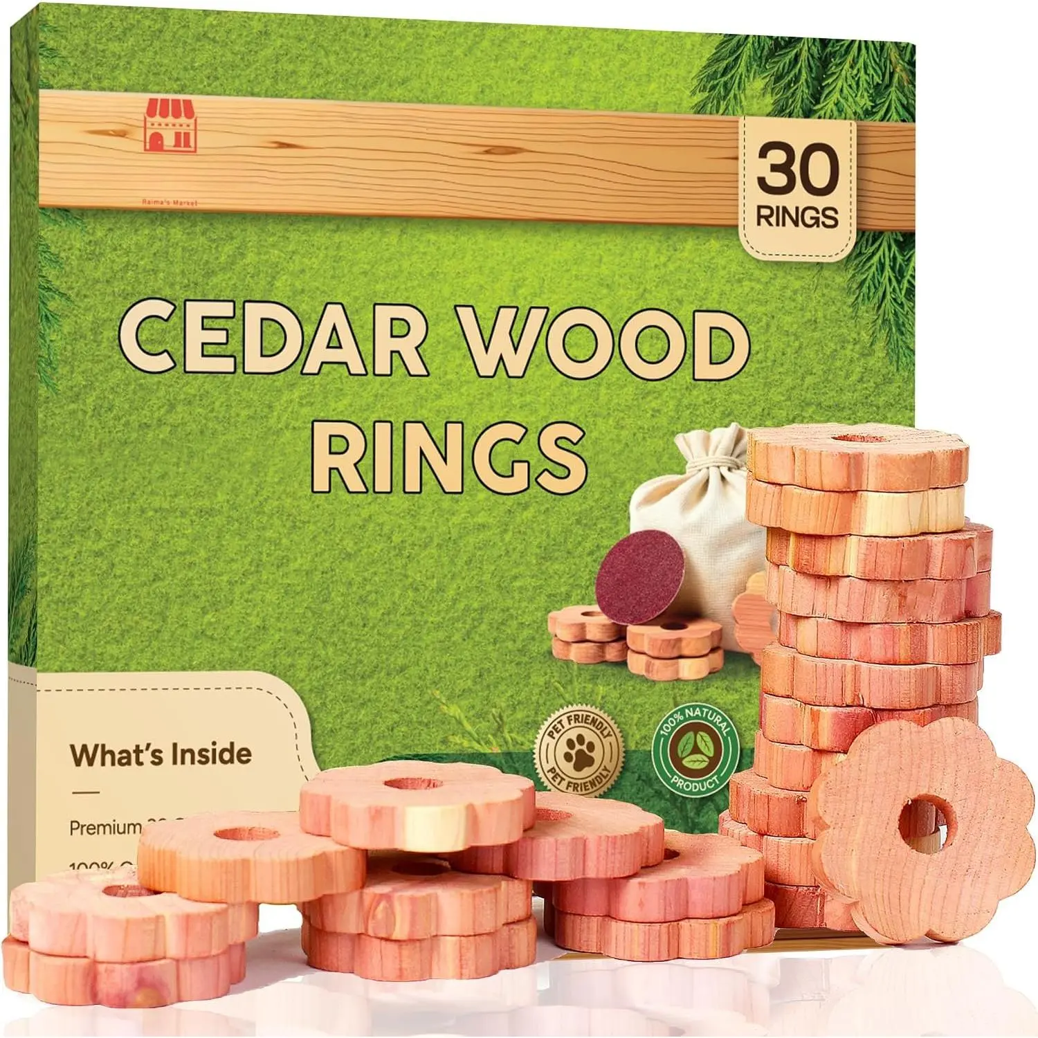 Cedar Blocks for Clothes Storage -  30 Pack Cedar Rings -   Aromatic Cedar  Chips for Closets, Wardrobe, Drawers & Shelves - Scented Wardrobe Freshener
