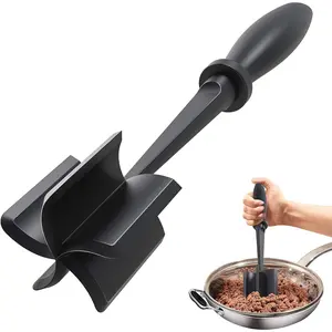 Heat Resistant Masher and Smasher for Ground Beef, Ground Turkey and More, Nylon Meat Chopper Tool and Meat Fork, Non Stick Mix (black)