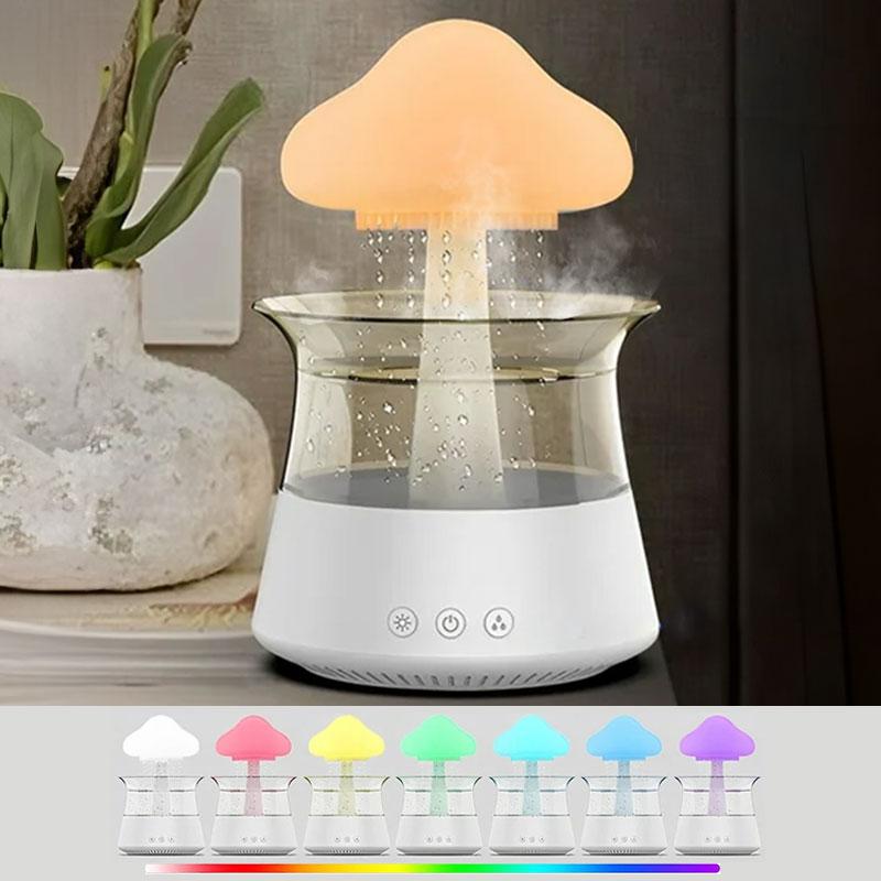 Cloud Shaped Desktop Air Humidifier, USB Powered Water Drop Humidifier with 7 Colors Changing, Waterfall Light Mushroom Sound Rain Cloud Aromatherapy Diffuser, Aroma Diffuser Humidifiers