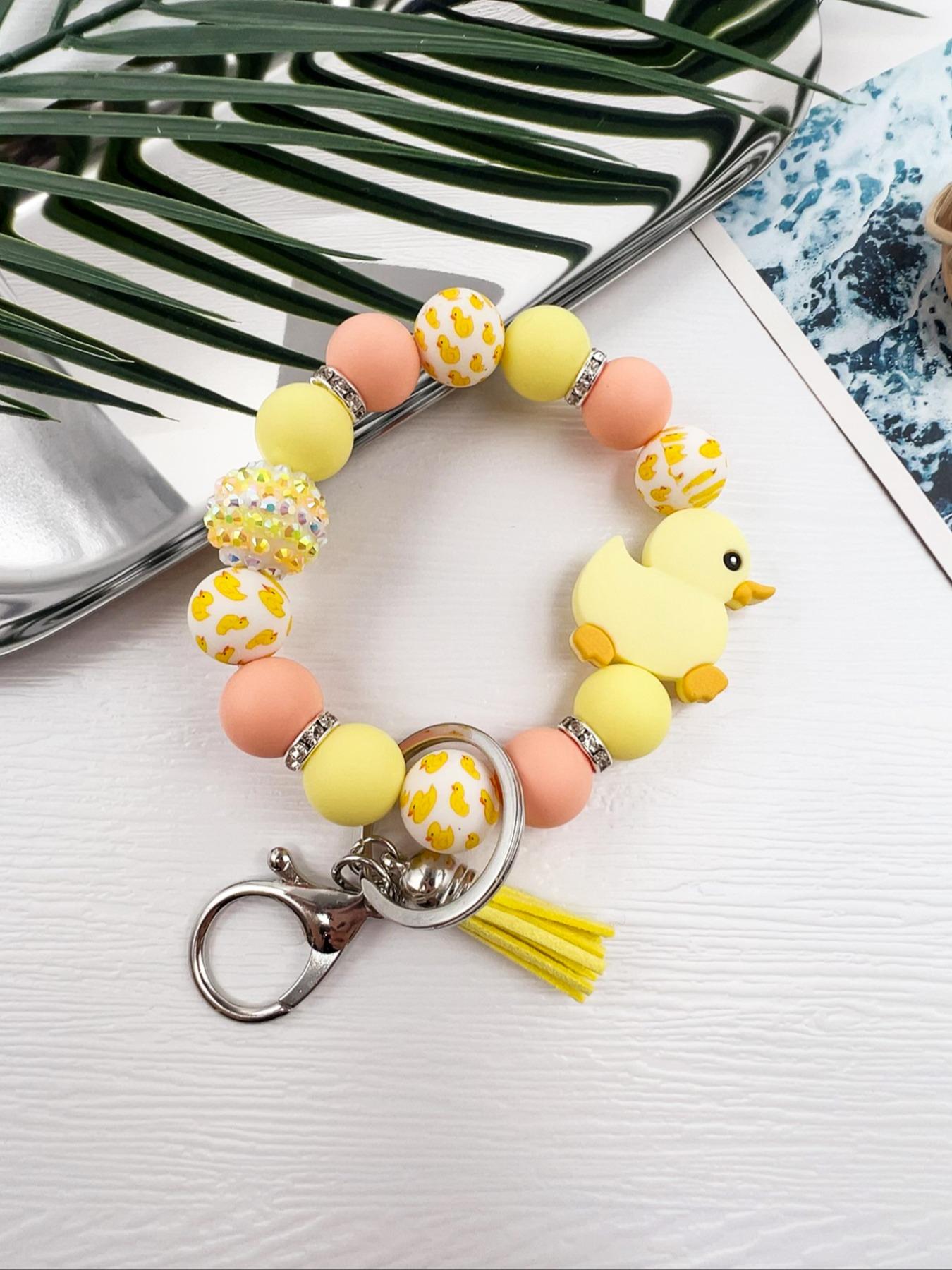 Cute Duck Decor Beaded Keychain, Tassel Decor Duck Pattern Wristlet Keychain, Fashion Accessories for Women & Men, Trendy All-match & Exquisite Keychain for Gift, Cute Soft Keychains