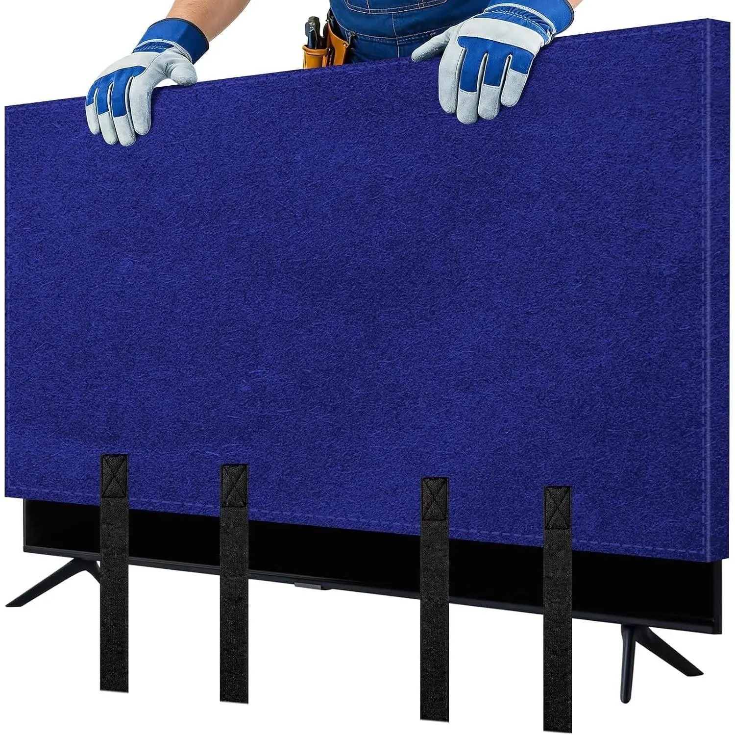 TV Cover for Moving, Fits to 50"- 55" Flat Screen TV Moving Cover, Dustproof Blue Felt TV Screen Covers, Anti-Scratch TV Bags for Moving with Bottom Strap for House Moving, Home Renovation