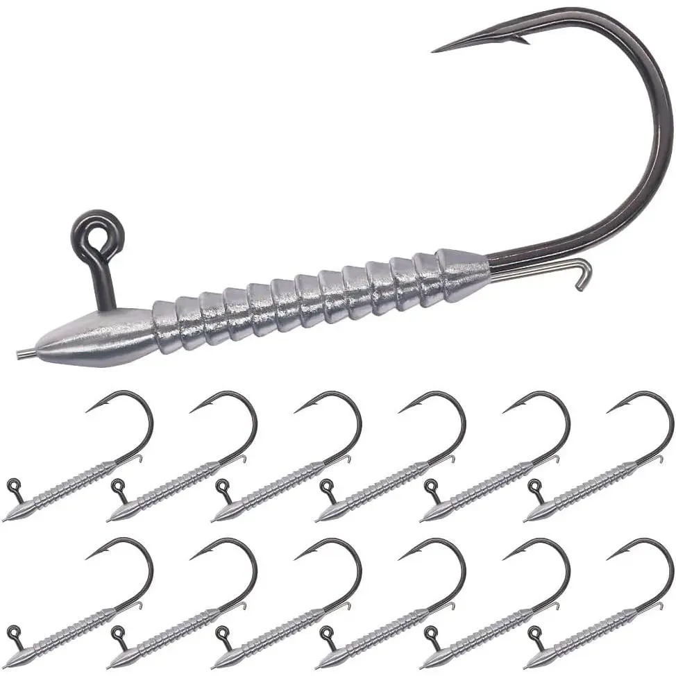 Hover Jig Heads 12-Pack - 2X Weighted Swimbait Hooks with Front Spike, Slim Profile for Bass Fishing, Precision Rig Freshwater Sizes #1 1/32oz to 3/0 1/8oz