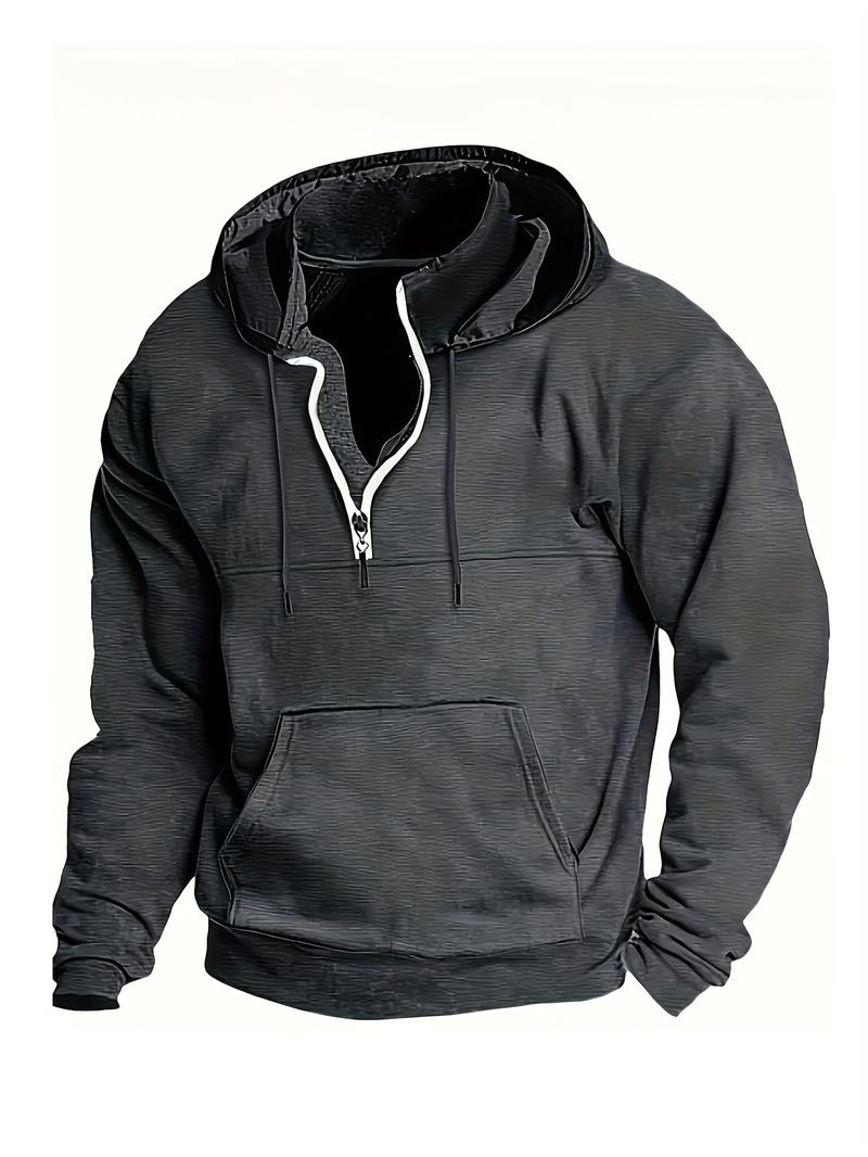 [Winter Warm Hoodie] Men's Heavyweight Hooded Sweatshirt - Winter Warm Pullover Hoodie, Casual Gym & Casual Attire, Machine Washable Solid Color Long Sleeve Hoodie for Men, Training & Outdoor Activities (Regular Fit, Autumn/Winter) - No Belt Loops/Ties
