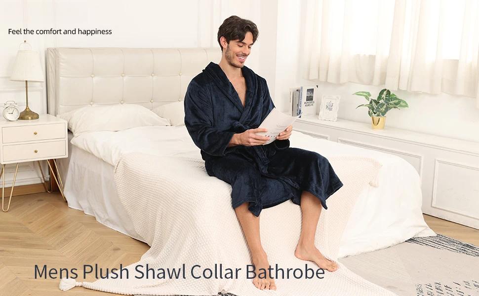 Price Winter 5 Star Hotel Plush Hooded Fleece Long Bathrobes Pyjamas Men Sleepwear Stripe Bath Robe